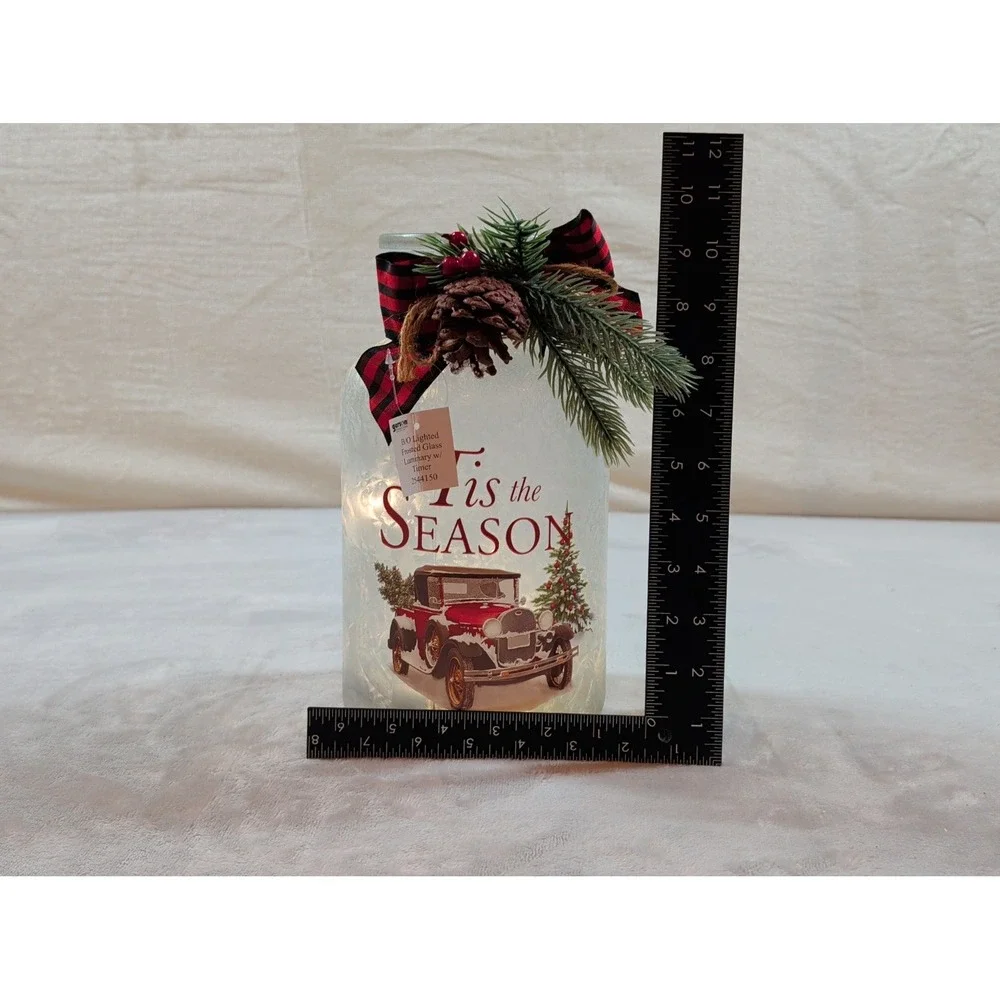 Gerson International Lighted Frosted Glass Christmas Luminary Jar Tis the Season